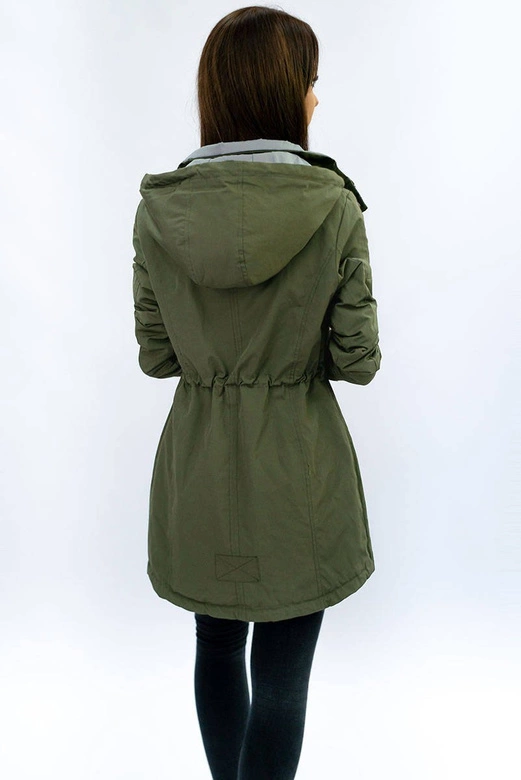 DWUSTRONNA PARKA Z KAPTUREM KHAKI-SZARA (W0232)