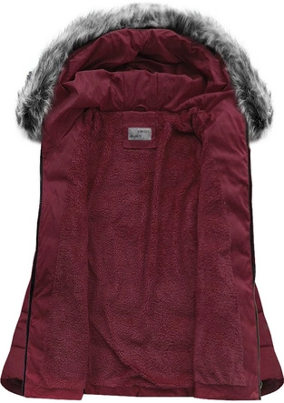 PIKOWANA KURTKA Z KAPTUREM BORDOWA (R9505)