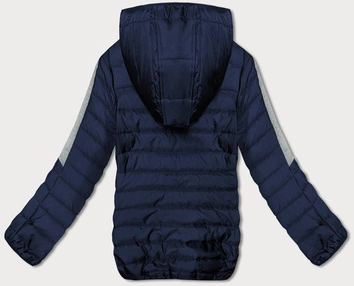 Pikowana kurtka damska z kapturem granat-szary (8M912-215)