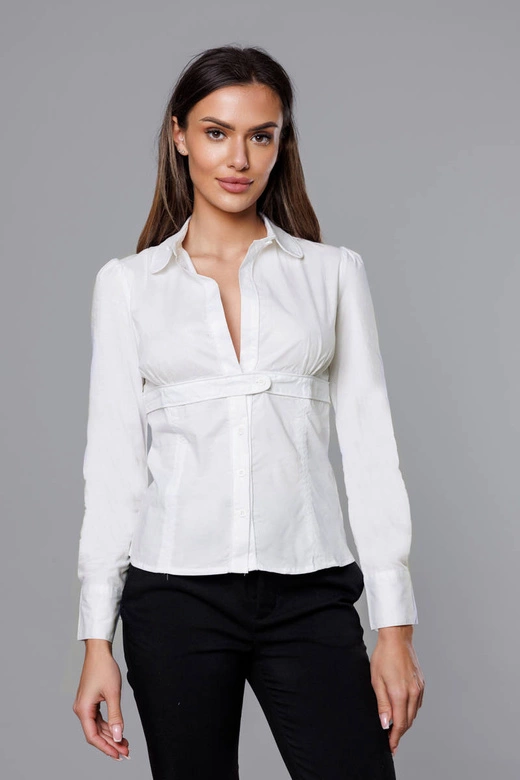 Koszula damska z łezką na dekolcie złamana biel (8020)