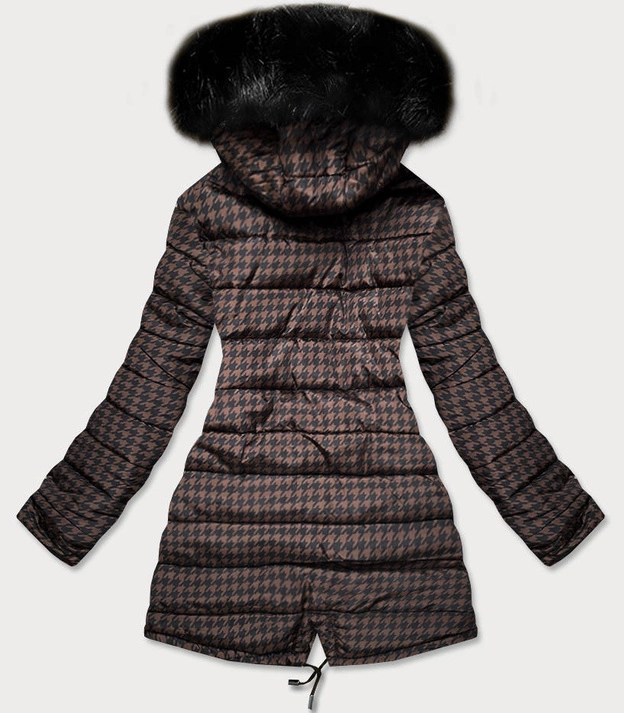 Dwustronna damska kurtka zimowa czarno-brązowa (w557)