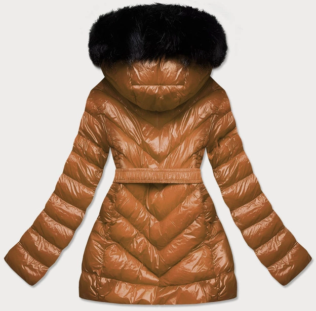 Błyszcząca kurtka zimowa na misiu karmelowa (w673)