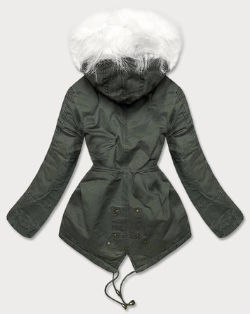 ZIMOWA PARKA DAMSKA KHAKI-BIAŁA (D-191-6)