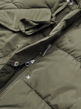 Długa kurtka zimowa z futrzanym kołnierzem khaki (j9-071)