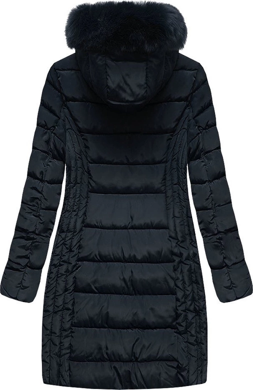 DŁUŻSZA DAMSKA KURTKA Z KAPTUREM GRANATOWA (B2620-30)