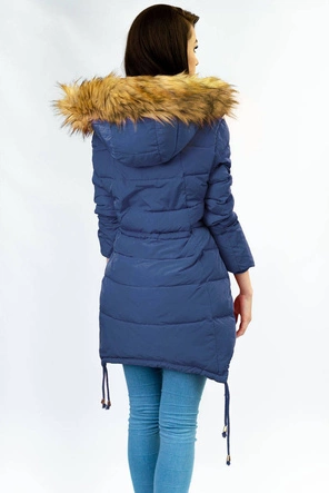 PIKOWANA KURTKA DAMSKA ZIMOWA Z KAPTUREM GRANATOWA (3605W)