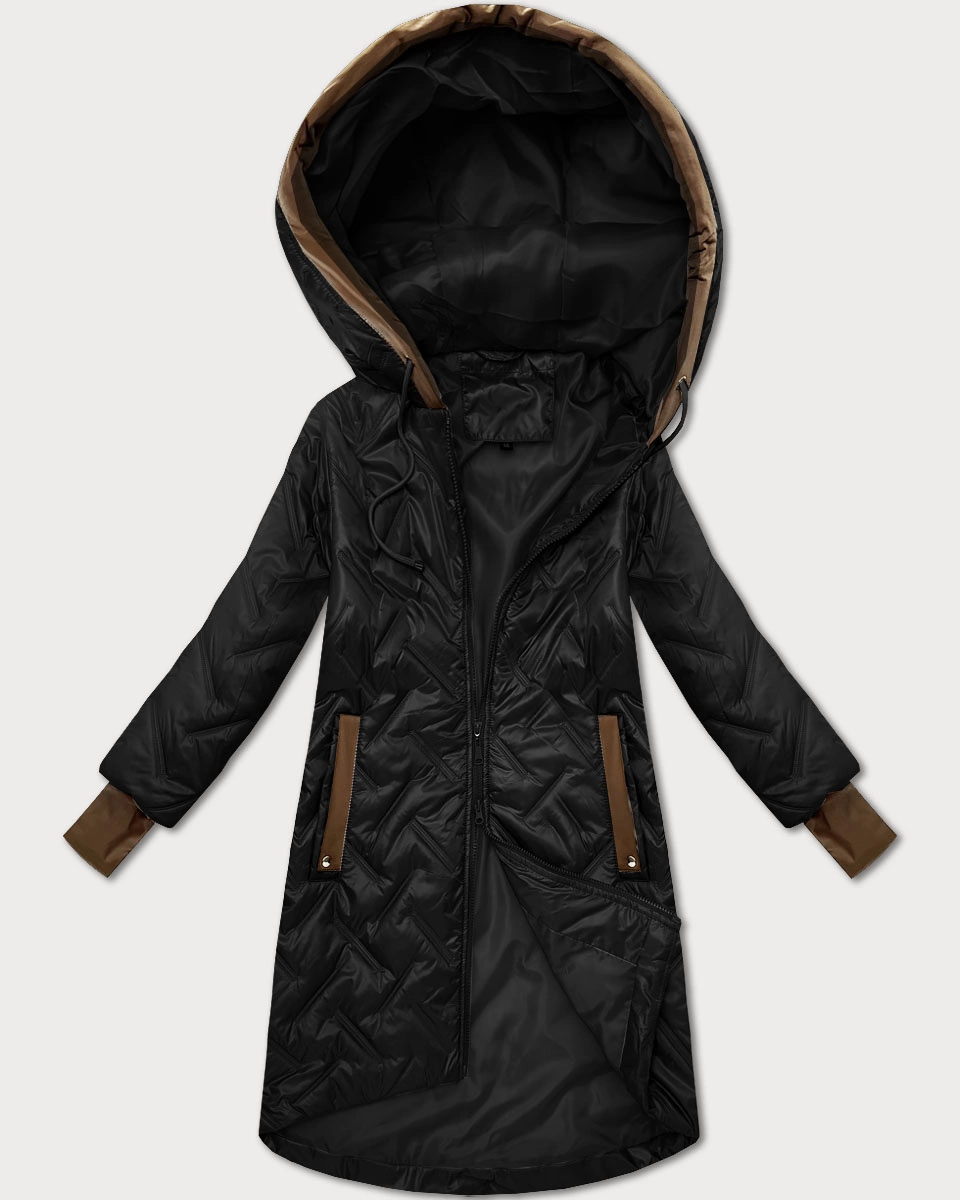 Pikowana kurtka damska z ozdobnymi wstawkami czarna (T2-2291#-1)