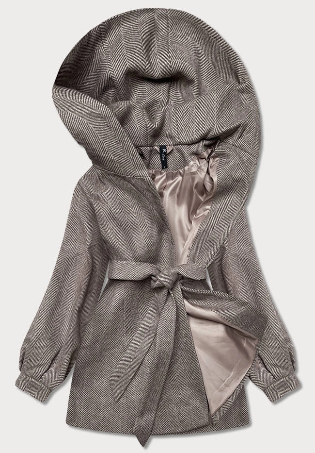 Rozkloszowana kurtka damska brązowa jodełka (2726)