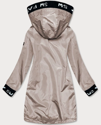 Cienka kurtka damska z ozdobną lamówką kakao (B8145-51)