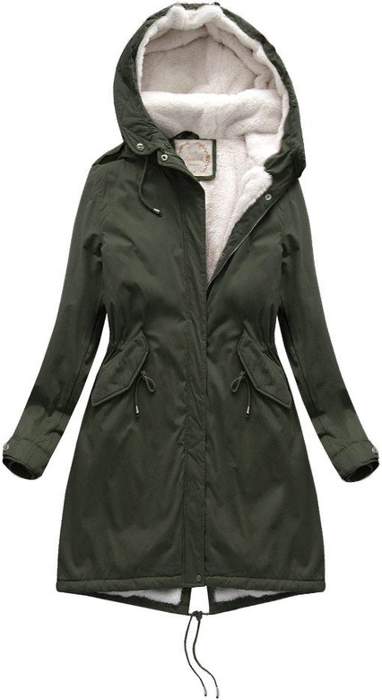 Damska parka zimowa na misiu z kapturem khaki (7992-PLUS)