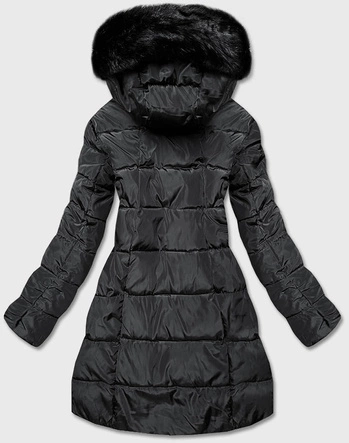 KURTKA ZIMOWA DAMSKA Z KONTRASTOWYM ZAMKIEM CZARNA (ART1277)