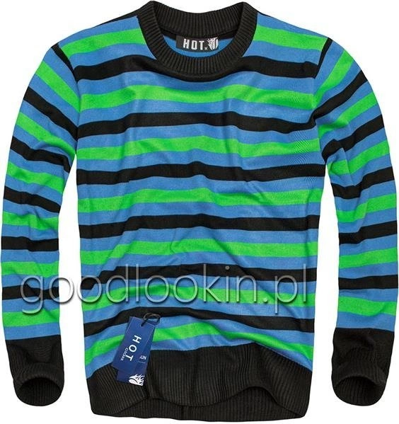SWETER HOT RED ON SUN ZIELONO-NIEBIESKO-CZARNY (5022)
