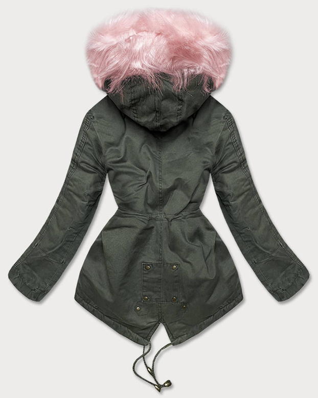 ZIMOWA PARKA DAMSKA KHAKI-RÓŻ (D-191-6)
