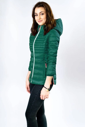 Pikowana kurtka damska z wstawkami zielona (7242)