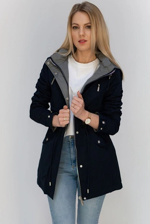 DWUSTRONNA PARKA Z KAPTUREM GRANATOWO-SZARA (W303)