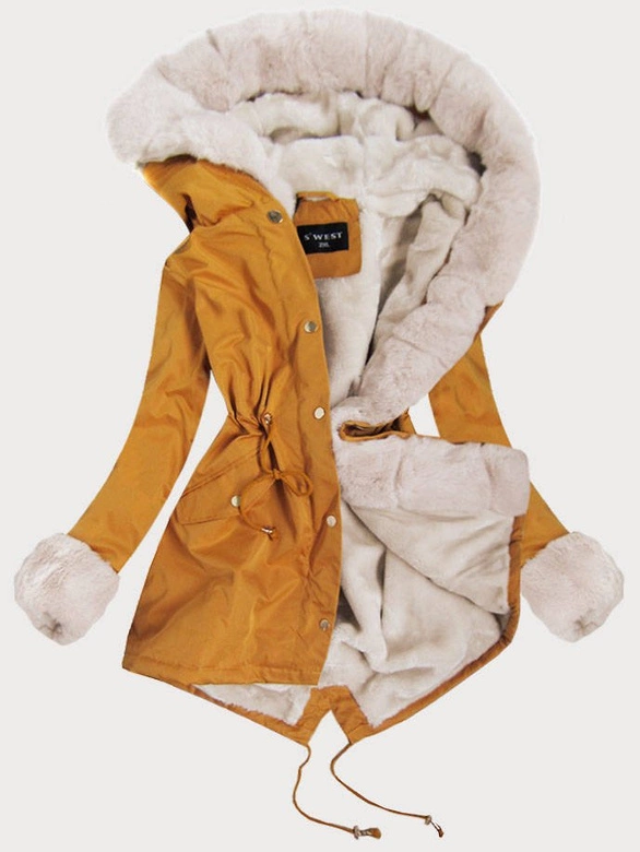 DAMSKA PARKA ZIMOWA Z FUTREM ŻÓŁTA (BR521)