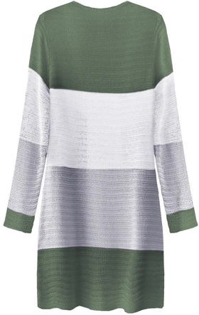 AŻUROWY KARDIGAN Z KIESZENIAMI KHAKI-BIAŁY (221ART)