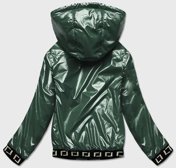 Krótka kurtka damska z kapturem zielona (b9787-10)