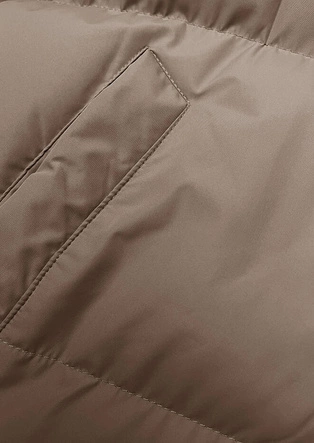 Długa gruba kurtka damska z kapturem ciemny beż (5M3163-84)