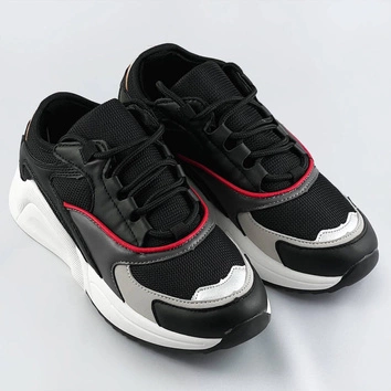 Sznurowane sneakersy z kolorowymi wstawkami czarne (6346)