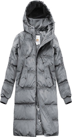 Zimowa sztruksowa kurtka damska z kapturem szara (7763)