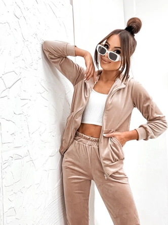 Dres damski z rozpinaną bluzą beżowy (829)