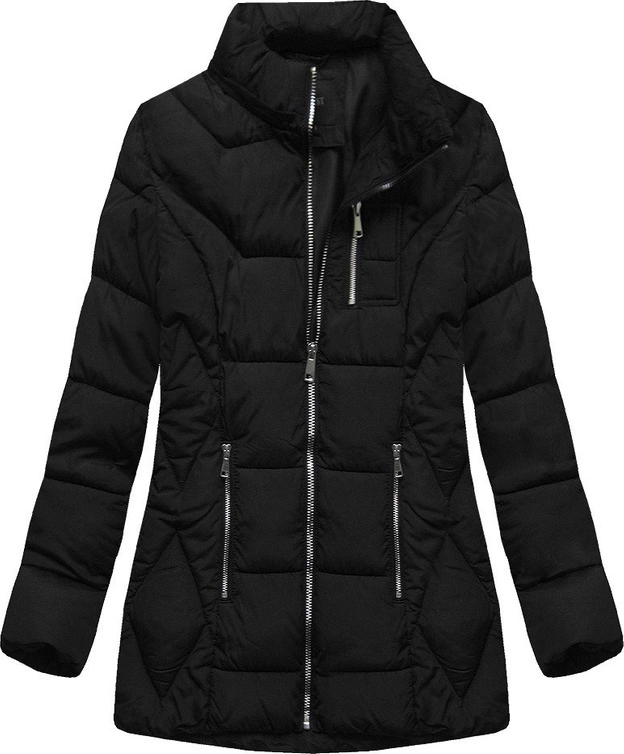 ZIMOWA PIKOWANA KURTKA DAMSKA Z KAPTUREM CZARNA (B9901)