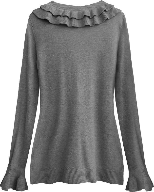 SWETER Z FALBANAMI CIEMNOSZARY (X1579X)