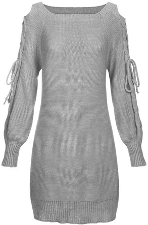 SWETER WIĄZANY NA RAMIONACH JASNOSZARY (113ART)