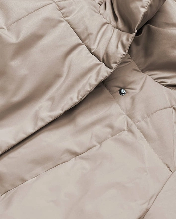 Zimowy płaszcz damski z paskiem jasny beż (2M-061)