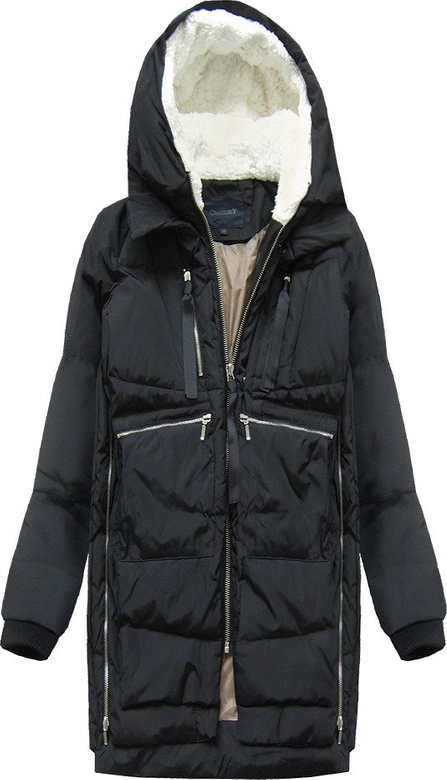 KURTKA Z PUCHEM NATURALNYM CZARNA (A01)