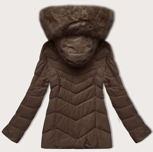 Pikowana kurtka przejściowa z futerkiem przy kapturze S'west kakao (B8301-48)