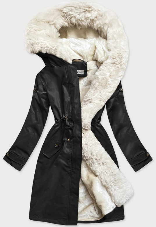 ZIMOWA DAMSKA PARKA BAWEŁNIANA CZARNA-ECRU (FM2103-B11)