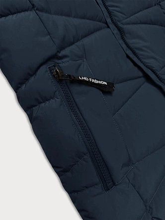 Zimowa kurtka damska z futrzaną podszewką  LHD granatowa (LHD-24578)