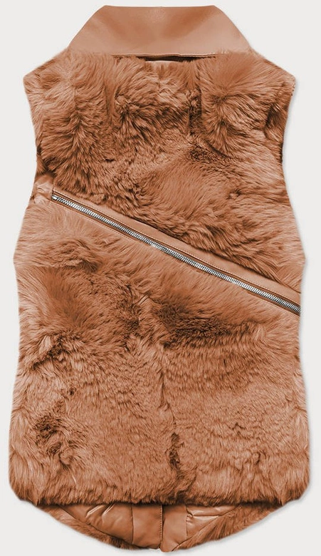 KRÓTKA FUTRZANA KAMIZELKA Z EKOSKÓRĄ KARMELOWA (BR9595-22)