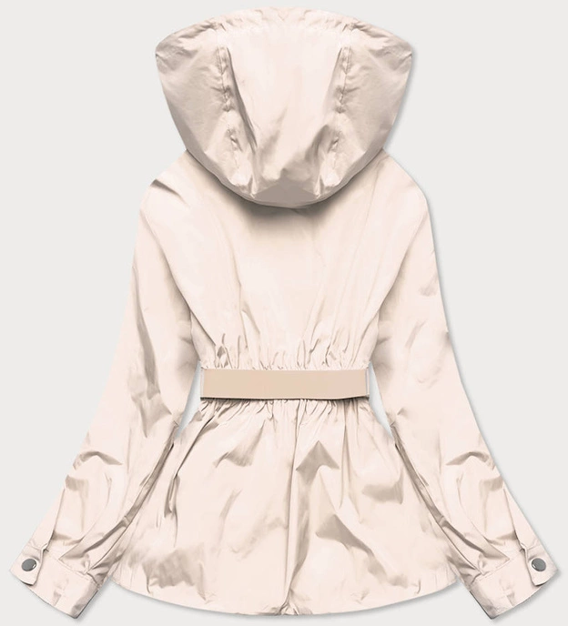 Krótka kurtka damska z paskiem beżowa (ag3-03)