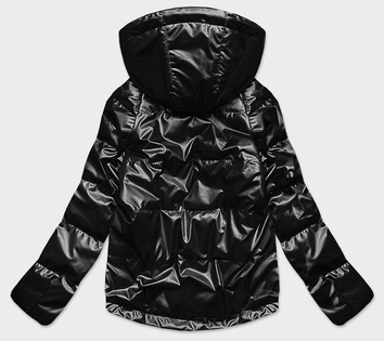BŁYSZCZĄCA KURTKA DAMSKA OVERSIZE CZARNA (2021-06)