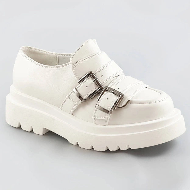 Mokasyny na grubej podeszwie ecru (s860)