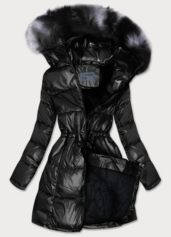 METALICZNA KURTKA ZIMOWA DAMSKA CZARNA (B9528)