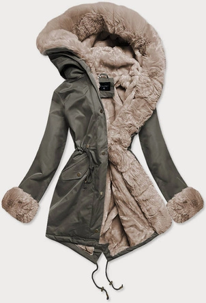 Parka damska zimowa na misiu khaki/beż (br529-11012)