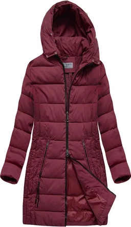 DŁUŻSZA PIKOWANA DAMSKA KURTKA ZIMOWA Z KAPTUREM BORDOWA (B9502)
