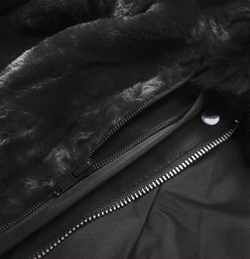 DAMSKA KURTKA PARKA ZIMOWA Z PODPINKĄ CZARNA (B2717-1)