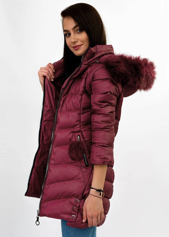 Zimowa kurtka damska z odpinanymi rękawami burgundowa (w761)