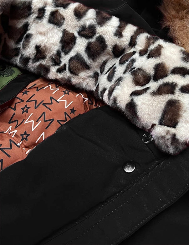 ZIMOWA KURTKA DAMSKA Z FUTRZANĄ STÓJKĄ CZARNA (CAN-583BIG)