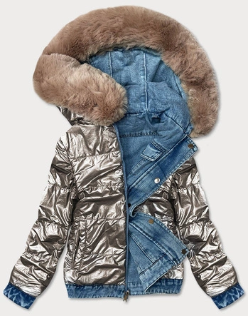 Przejściowa dwustronna kurtka jeansowa niebiesko-beżowa (b9730-50012)