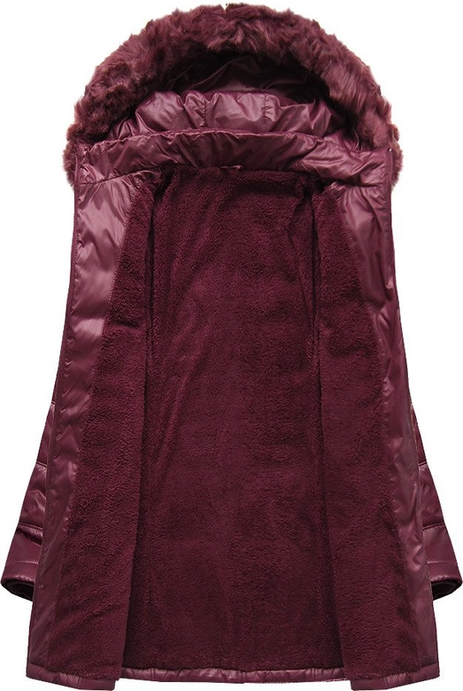 PIKOWANA DAMSKA KURTKA ZIMOWA Z KAPTUREM BORDOWA (B2617-30)