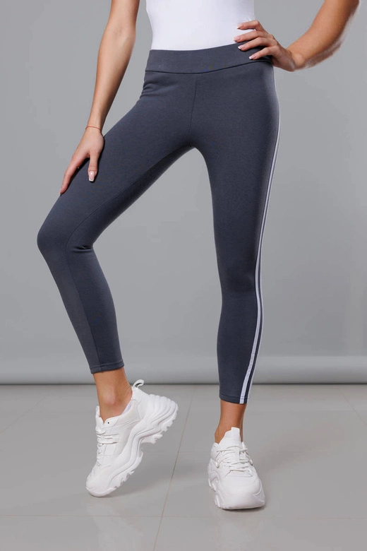 Bawełniane legginsy damskie z lampasami grafitowe (yw06038)