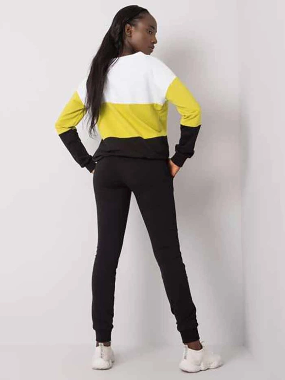 Cienki komplet dresowy damski Rue Paris biały-limonka-grafit (5971)