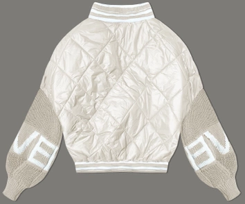 Kurtka damska bomberka ze swetrowymi rękawami jasny beż (2439)