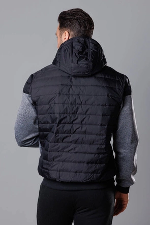 Sportowa kurtka męska z łączonych materiałów czarny-pomarańcz (8M901-392)